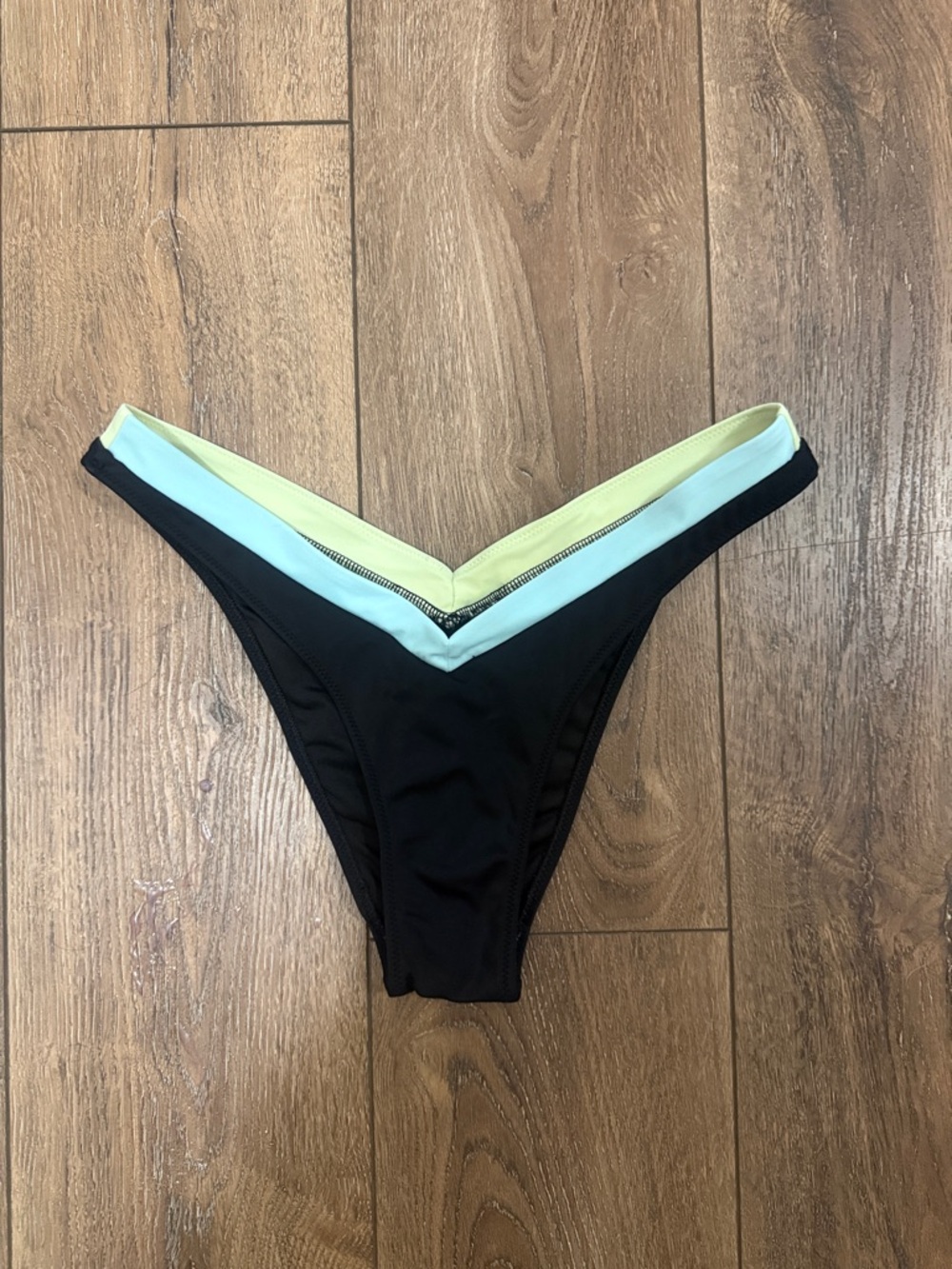 PINK Victoria's Secret Black Bikini Bottom with Mint & Pale Yellow Trim